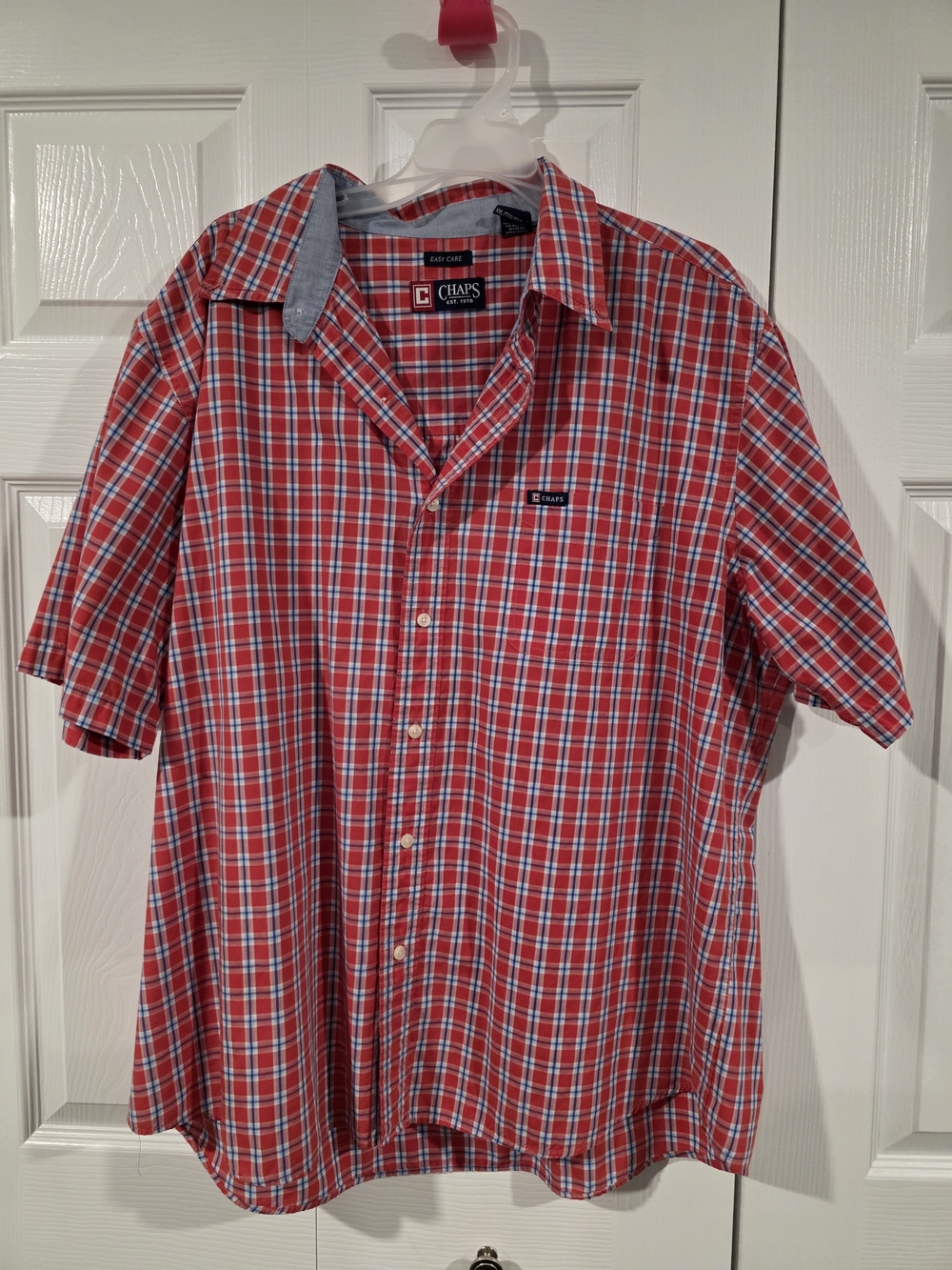 Chaps Red and White Plaid Short-Sleeve Button-Down Shirt